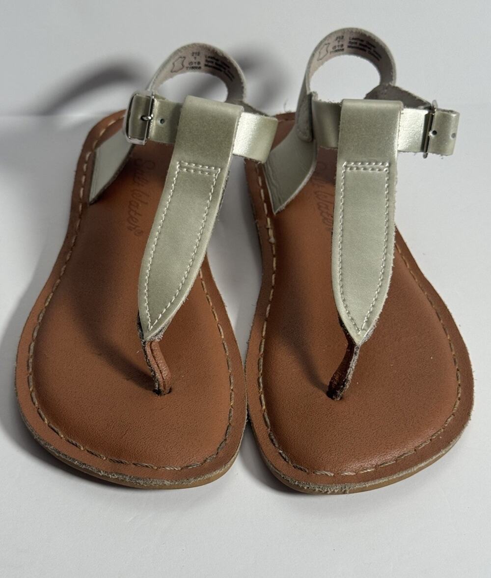 Salt Water Sandals Girls Gold Leather T-Strap Thong Sandals Youth Size 1